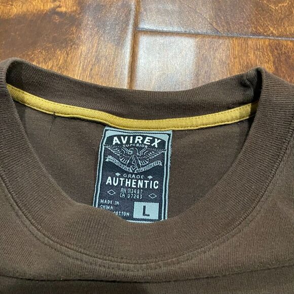 Avirex Brand Vintage Y2K Baggy Fit Brown Graphic T-Shirt Cotton Mens Size Large - Picture 5 of 7
